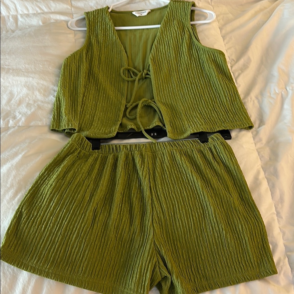 Green Textured Two-Piece Set